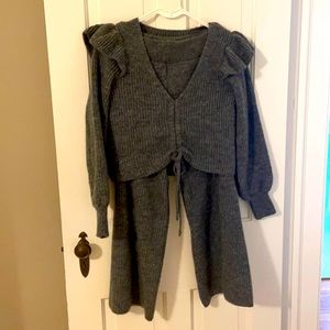 Grey Anthropologie sweat set.